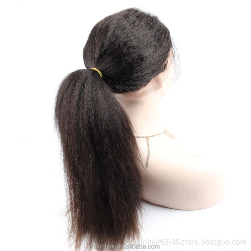 Yaki 360 French Lace Frontal Women Wig Human Virgin Human Hair Style Yaki Wig for Black INDIAN Hair Transparent Long